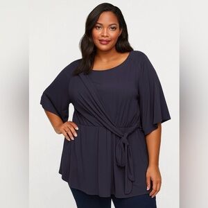 Lane Bryant Navy Blue Tie-Front Tunic Top (Size 18/20)